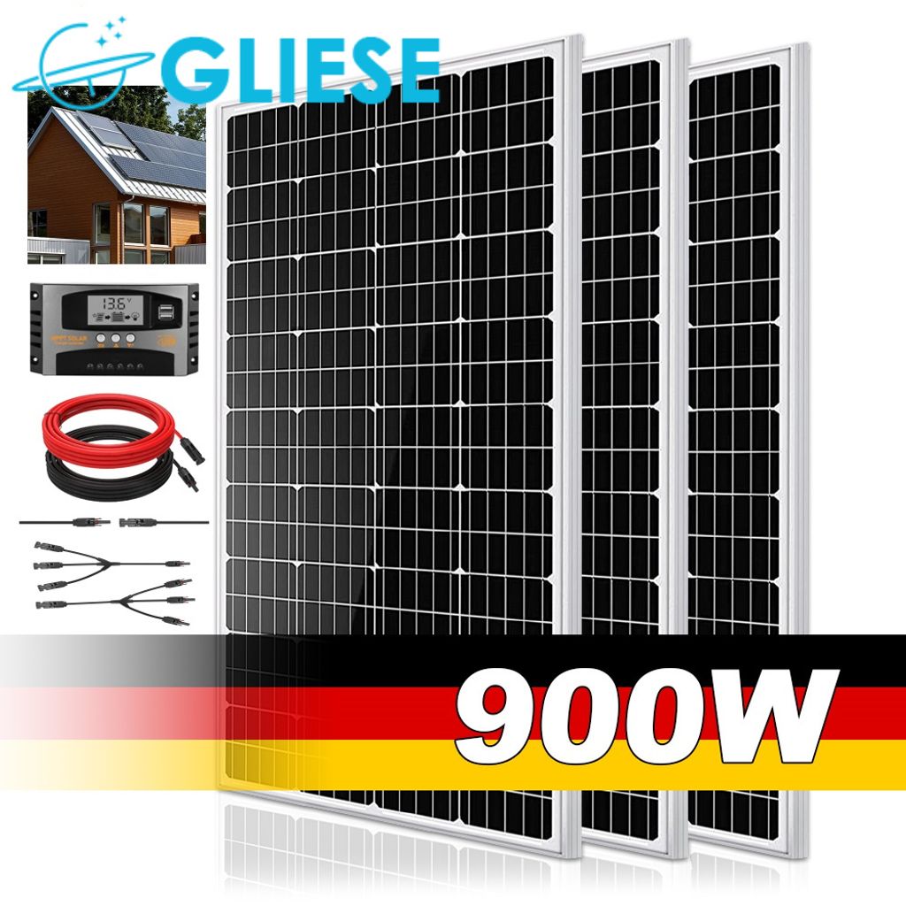 12V Solarpanel Balkonkraftwerk 900w Solarmodul-Set Monokristallines für Wohnmobil Boot Haushalt