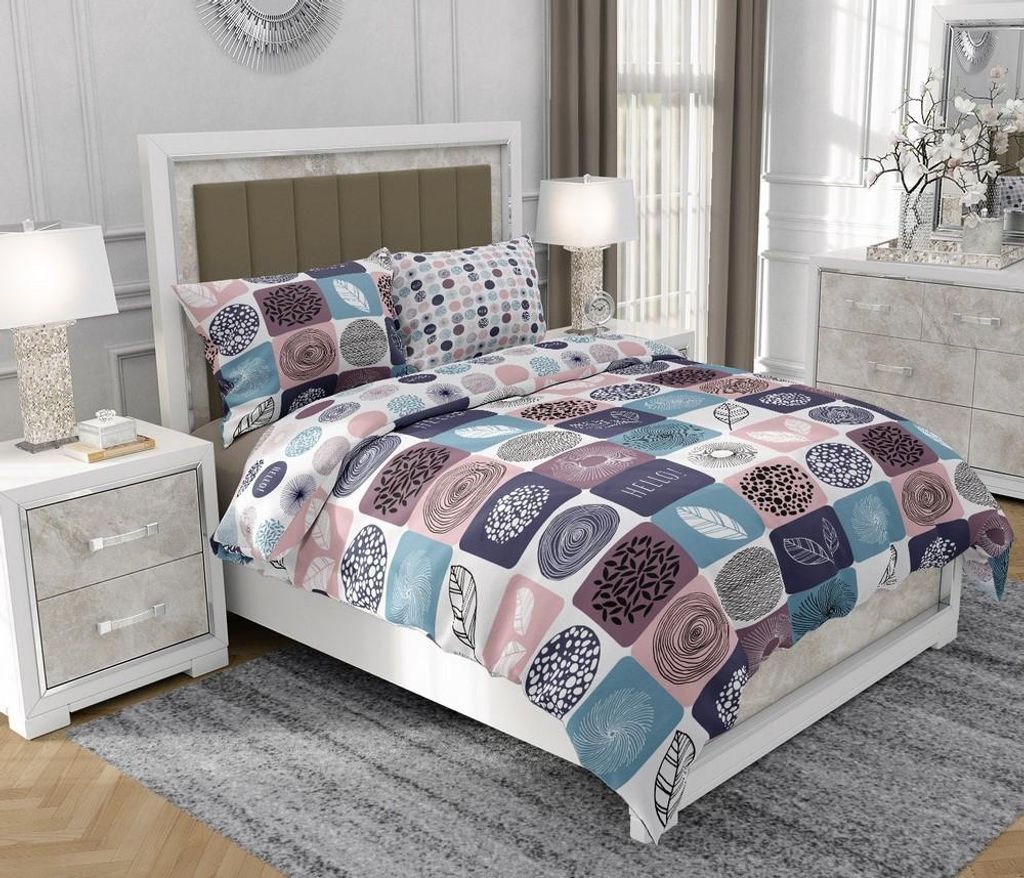 Bettwäsche 200x220 cm + 2x70x80 cm, 3-teilig, 100% Baumwolle, Satin, Reißverschluss, Bunt - SOVIO | So.9051