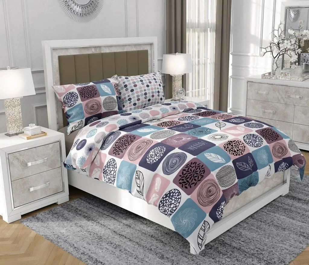 Set Biancheria SOVIO 140x200 cm Multicolore 100% Cotone con Zip Pratica - 1