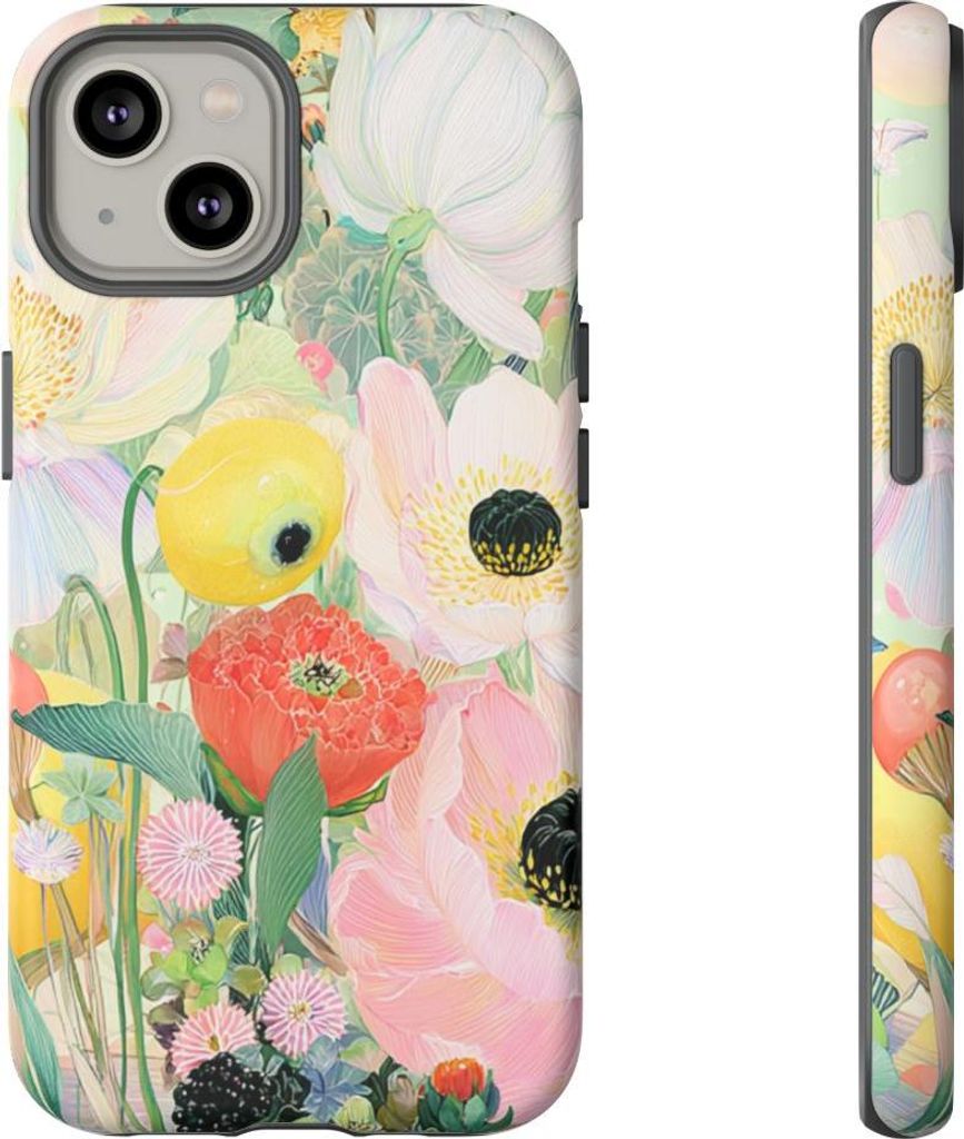 Zarte Pastellblumen mit Vögeln – Hülle Kompatibel mit iPhone 14