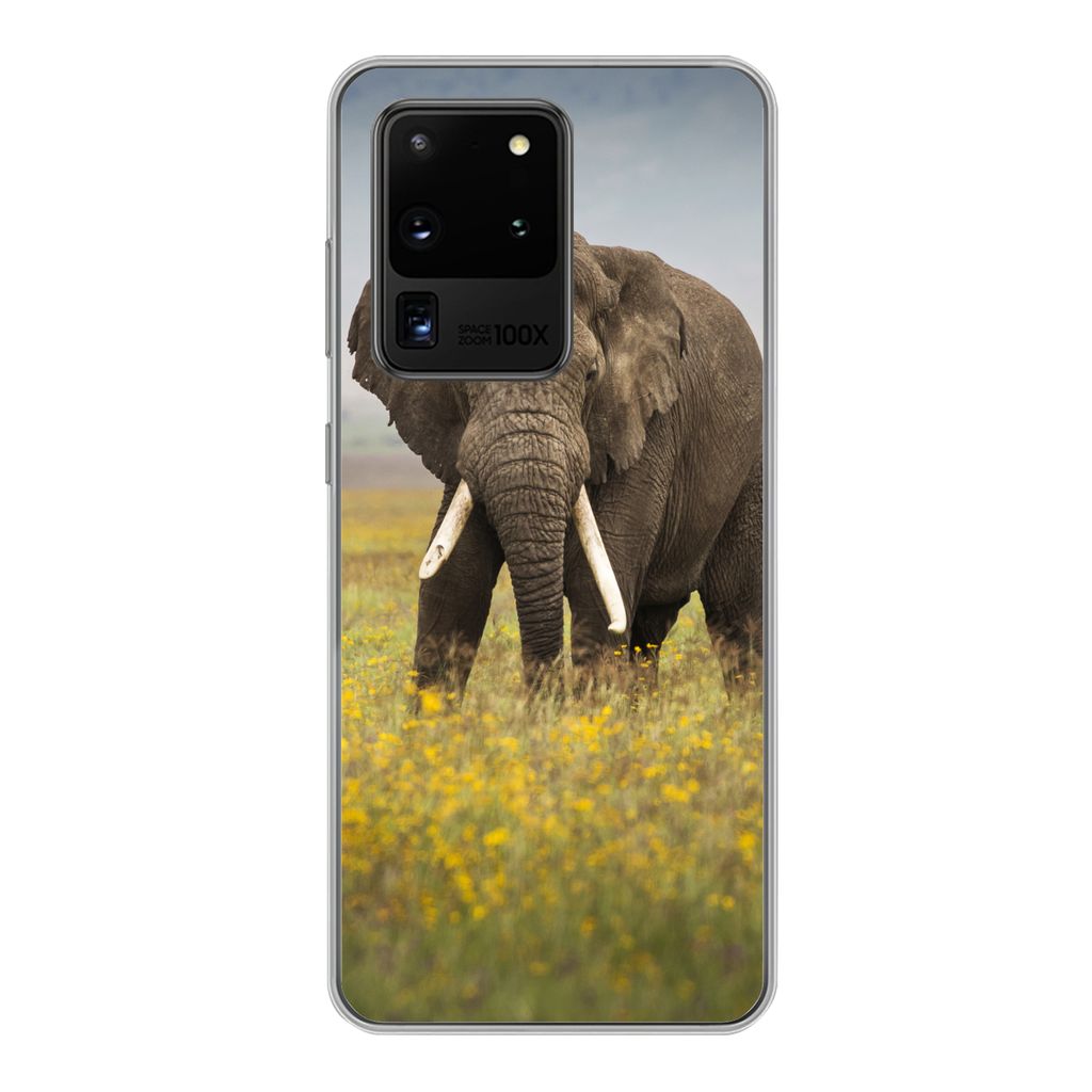 MuchoWow Handyhülle Schutzhülle Hülle für Samsung Galaxy S20 Ultra Elefant - Blumen - Gras - Tiere - Natur Silikon Softcase Handy Hülle - Ka...