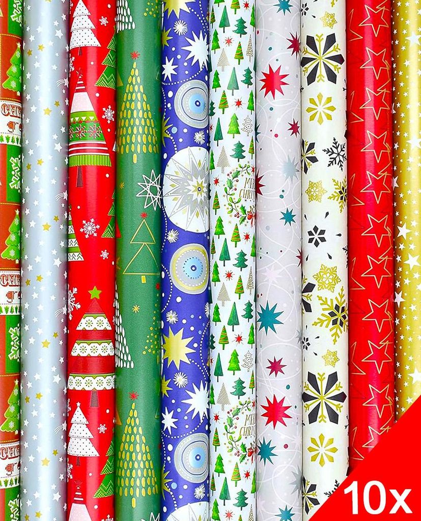 10 Rollen Geschenkpapier Weihnachten Verpackung Produktbild 