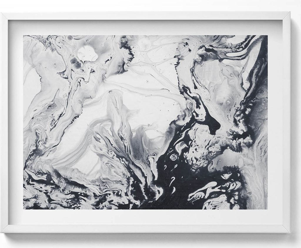 Abstrakte Tinte - Tintenmarmor– Wandbild mit Rahmen – Gerahmtes Bild – Wanddekoration – 80x60 cm – Weiß Rahmen