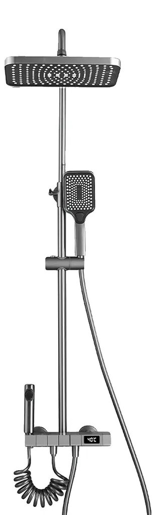 Système de douche complet noir mat 4 jets avec colonne télescopique
