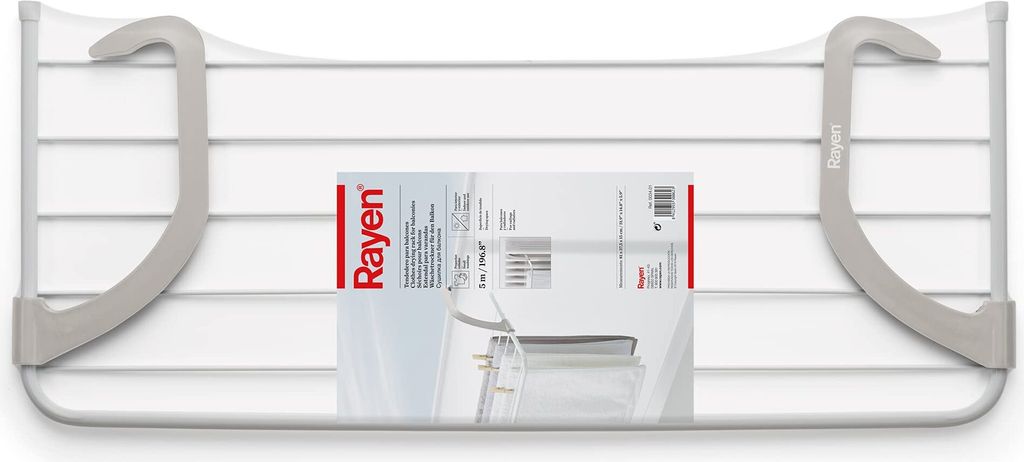 Rayen Wäscheleine für Balkone 5 m Trocknungsbereich Wäscheleine für kleine Wäsche für Indoor & Outdoor Maße: 81 x 37,5 x 15 cm Farbe: Weiß ...