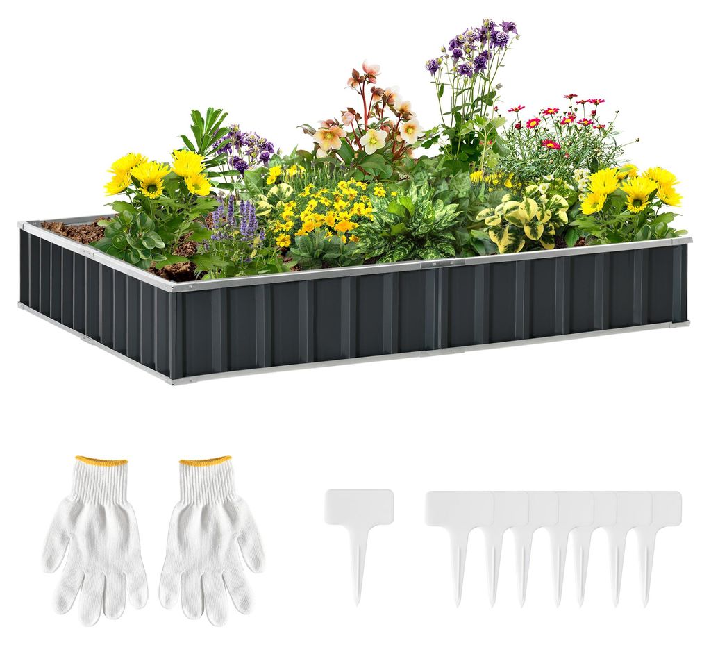 Hochbeet aus Stahl DIY Gartenbeet mit T-Form-Pflanzenschilder Handschuhe Pflanzenbeet Kräuterbeet Blumentreppe für Balkon Garten Dunkelgrau 258 x...