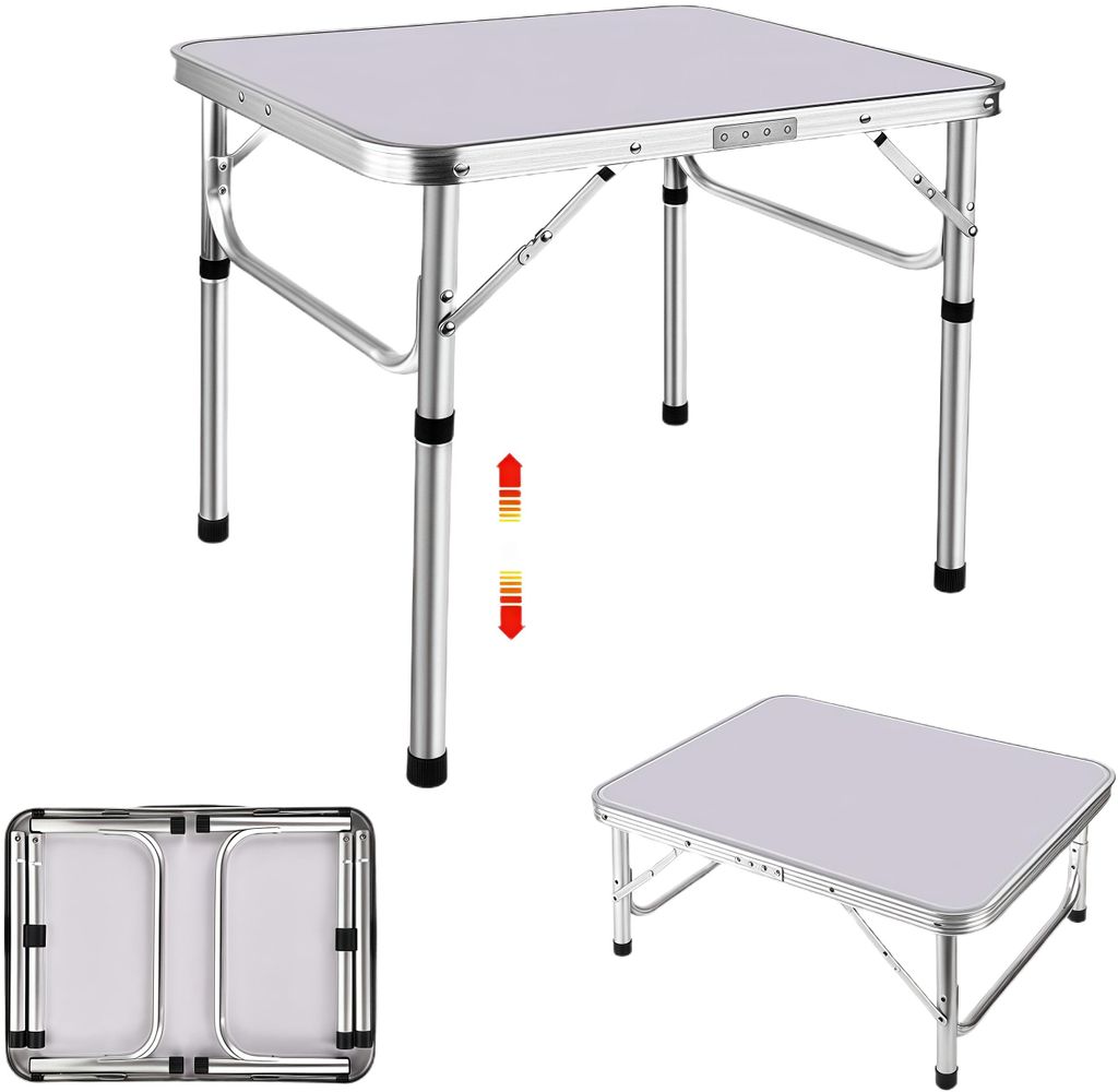 Klapptisch, Gartentisch 25-56cm höhenverstellbar, Tragbarer Klapptisch Campingtisch aus Aluminium, leicht und Starke Tragfähigkeit, Weiß