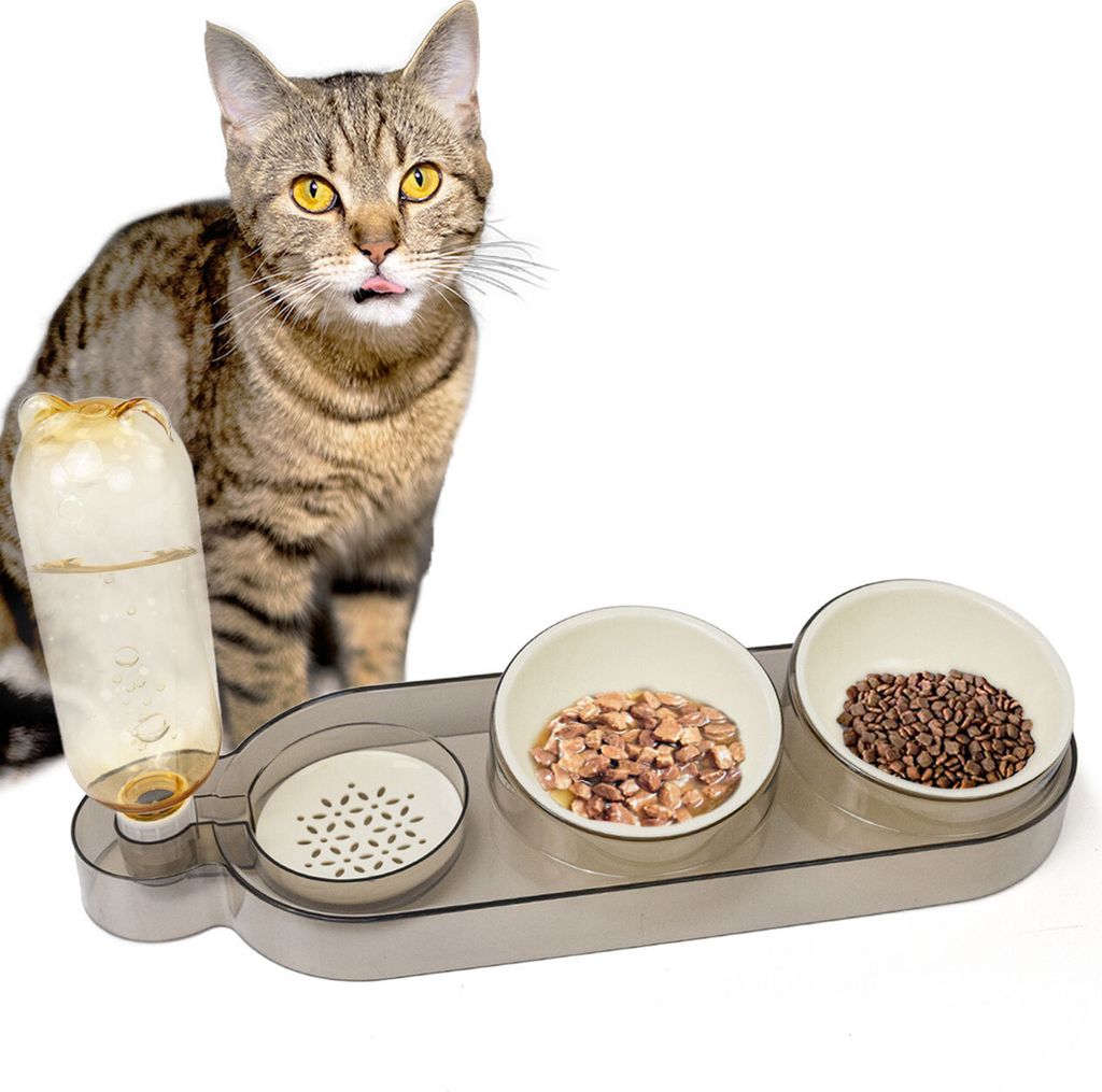 Dinner Station · Futterbar mit 2 Näpfen und Wasserspender · creme