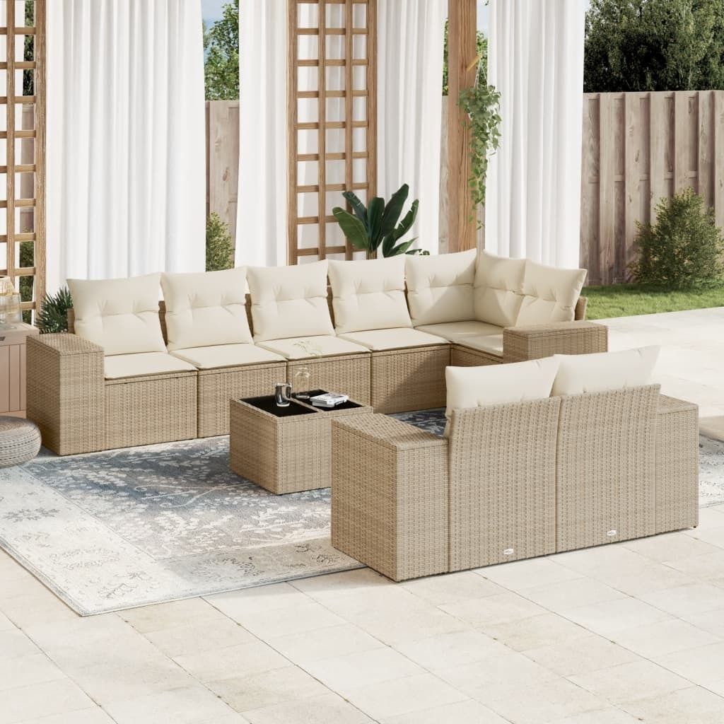 Maison Exclusive - 9-tlg. Garten-Sofagarnitur mit Kissen Beige Poly Rattan