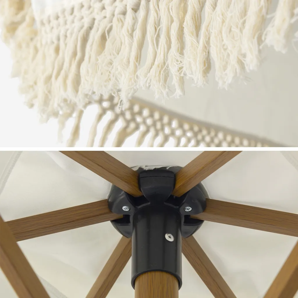 Ombrellone Boho-Chic Beige con Frange 2m | Arredo Esterno Acciaio - 5