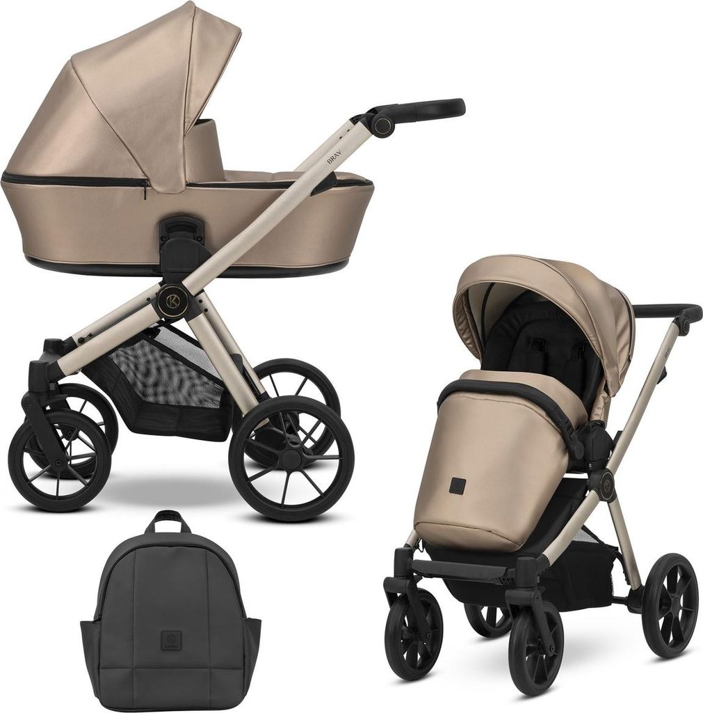 Kunert BRAV 2in1 Kinderwagen in Braun mit Champagner Rahmen und Gelrädern