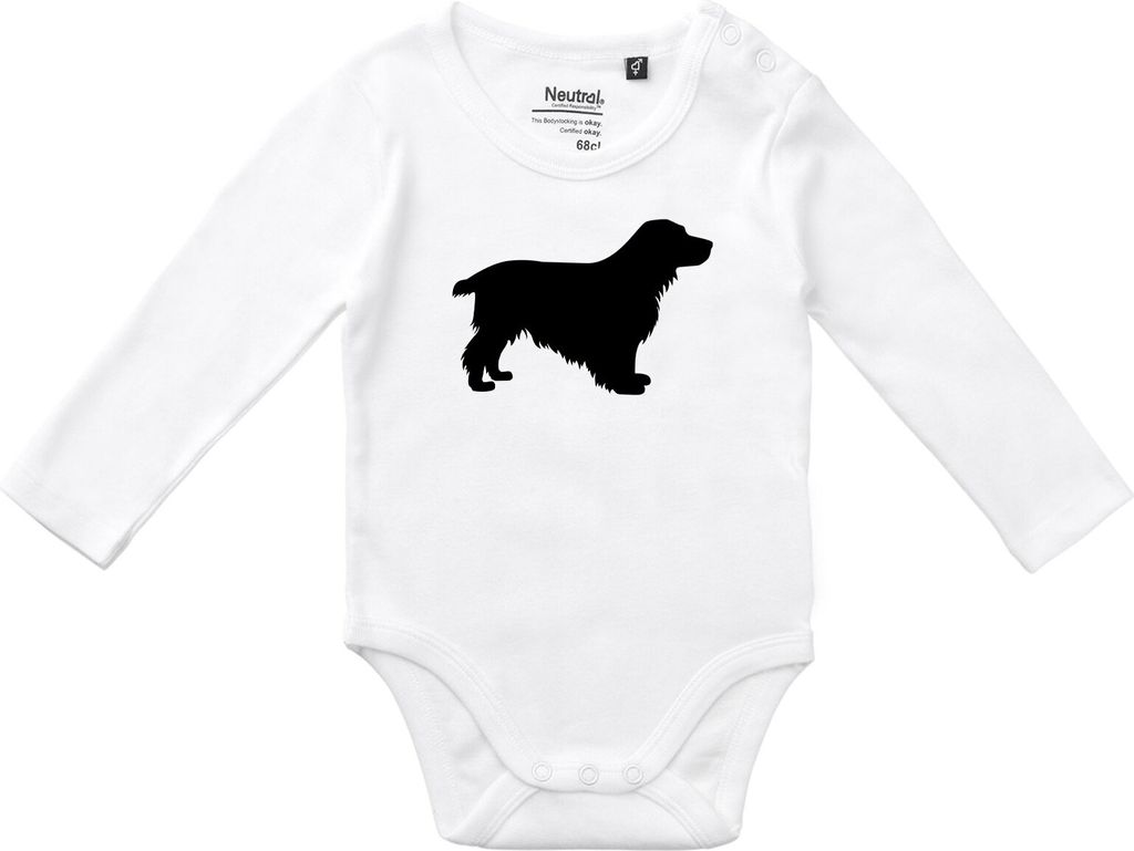 Huuraa Baby Body English Cocker Spaniel Silhouette 80 White Baumwolle Fairtrade Langarmbody Geschenkidee