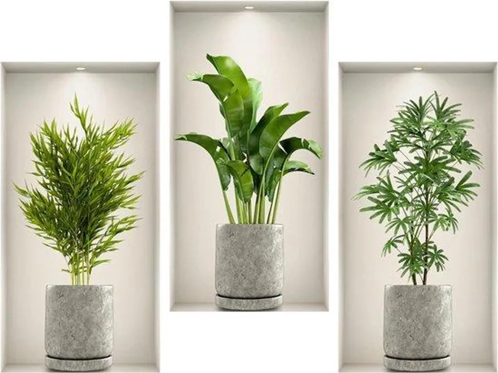 Stickers 3D Plantes en PVC Vert haute qualité, relief effet naturel 45cm