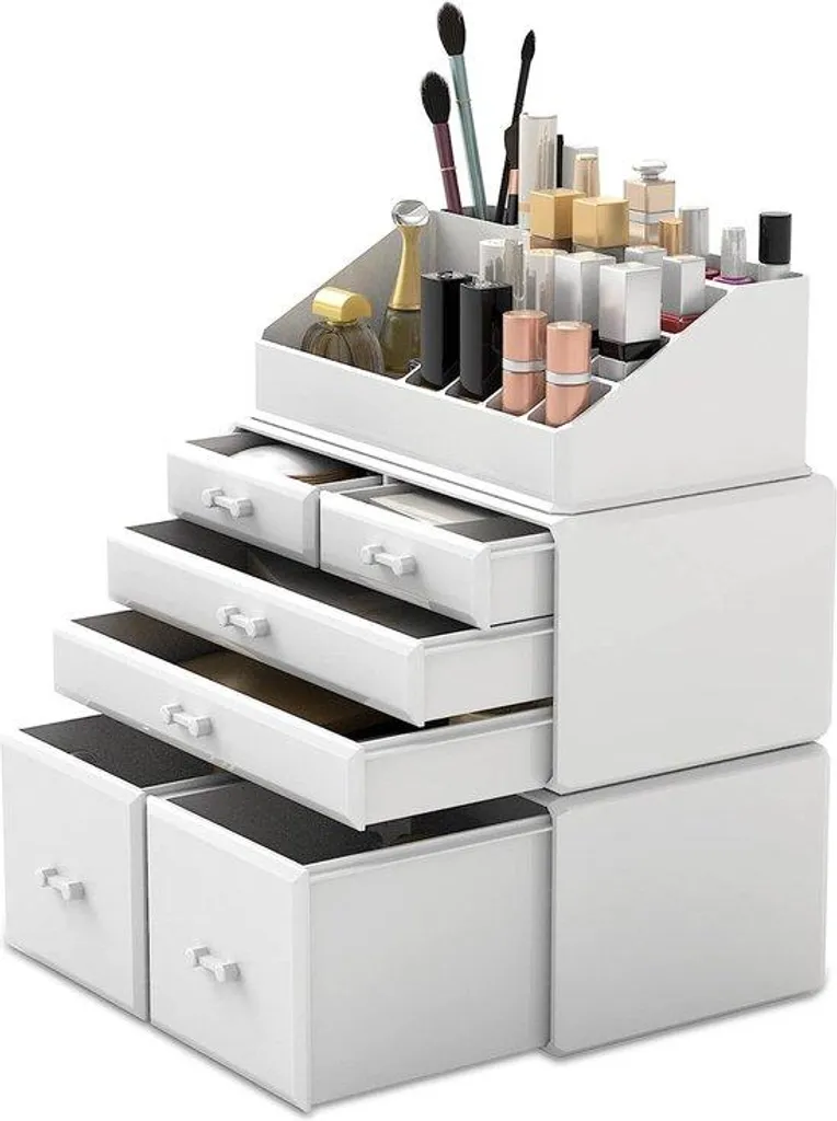 Range-cosmétiques blanc à 6 compartiments - Organisateur maquillage chic