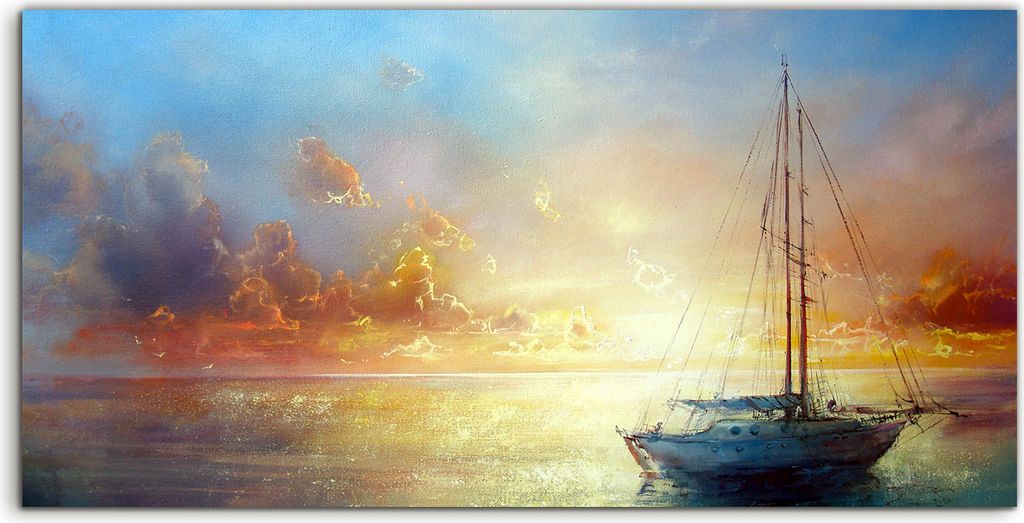 Coloray Acrylbild 120x60 Wandbild Acrylbilder Foto Segelboot Sonnenuntergang Meer