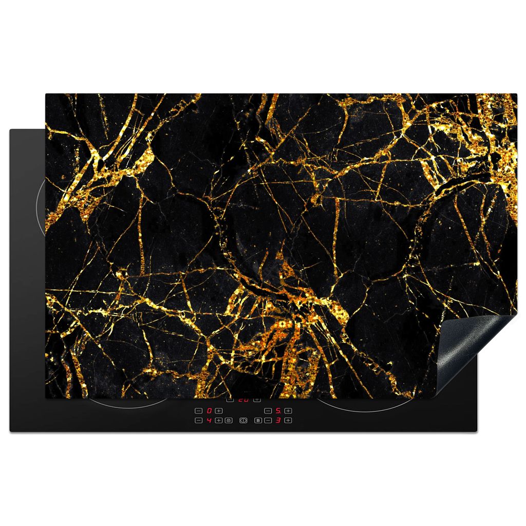 KitchenYeah Herdabdeckplatte Gold - Marmor - Glitzer - Luxus , 81x52cm, Küche Deko, Glaskeramikkochfeld Herdabdeckung, Abdeckplatte fùr Kochfeld