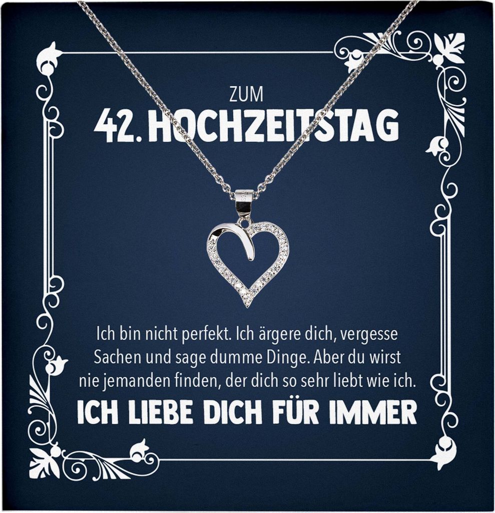22Feels Ehefrau zum 42. Hochzeitstag Geschenk Ich Liebe Dich Frauen Herz Halskette Damen Collier mit 23 Zirkonia Steinen (Damen Silber 925/000 Schm...