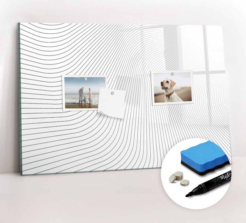 Magnetpinnwand Memoboard - Zubehörsatz - Schwarzer Marker + Schwamm + Magnete - 60 x 40 cm - Abstrakte Linien