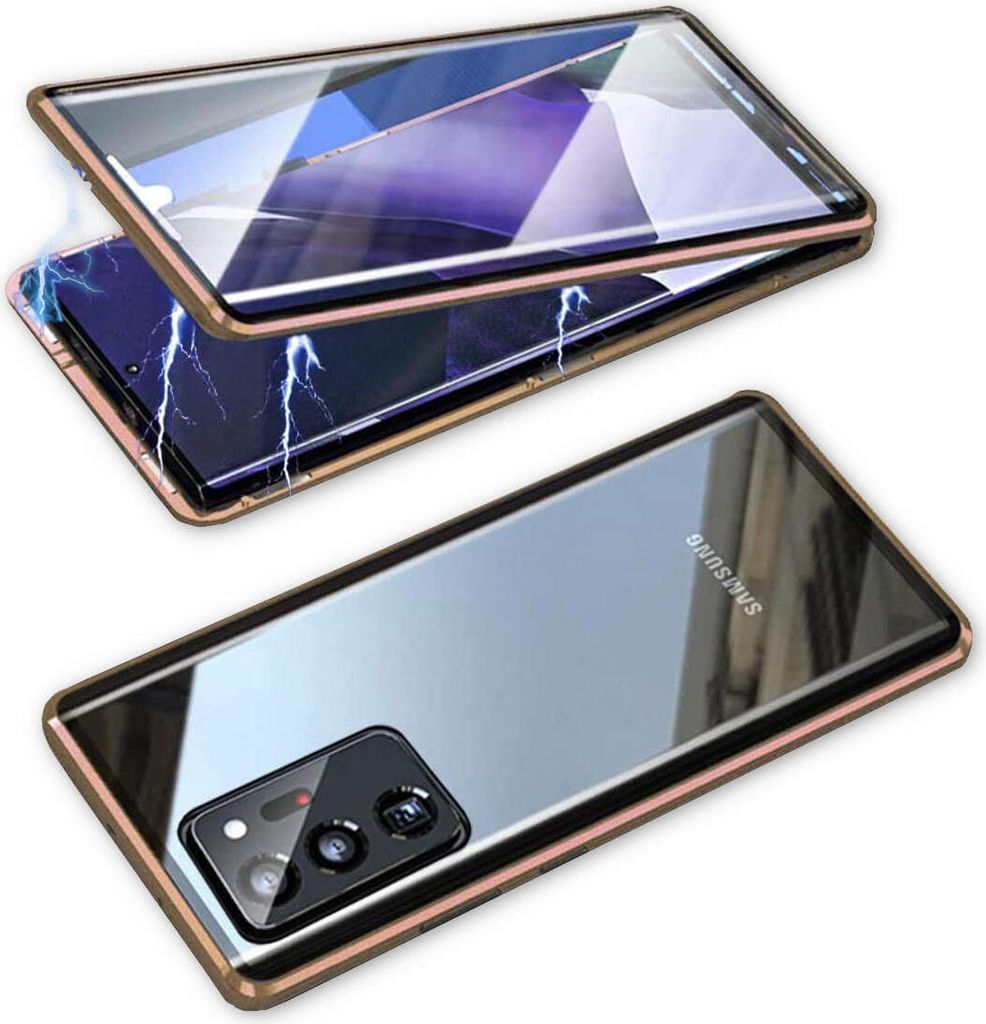 Beidseitige Magnet Glas Bumper Handy Tasche Gold für Samsung Galaxy S21 G991B