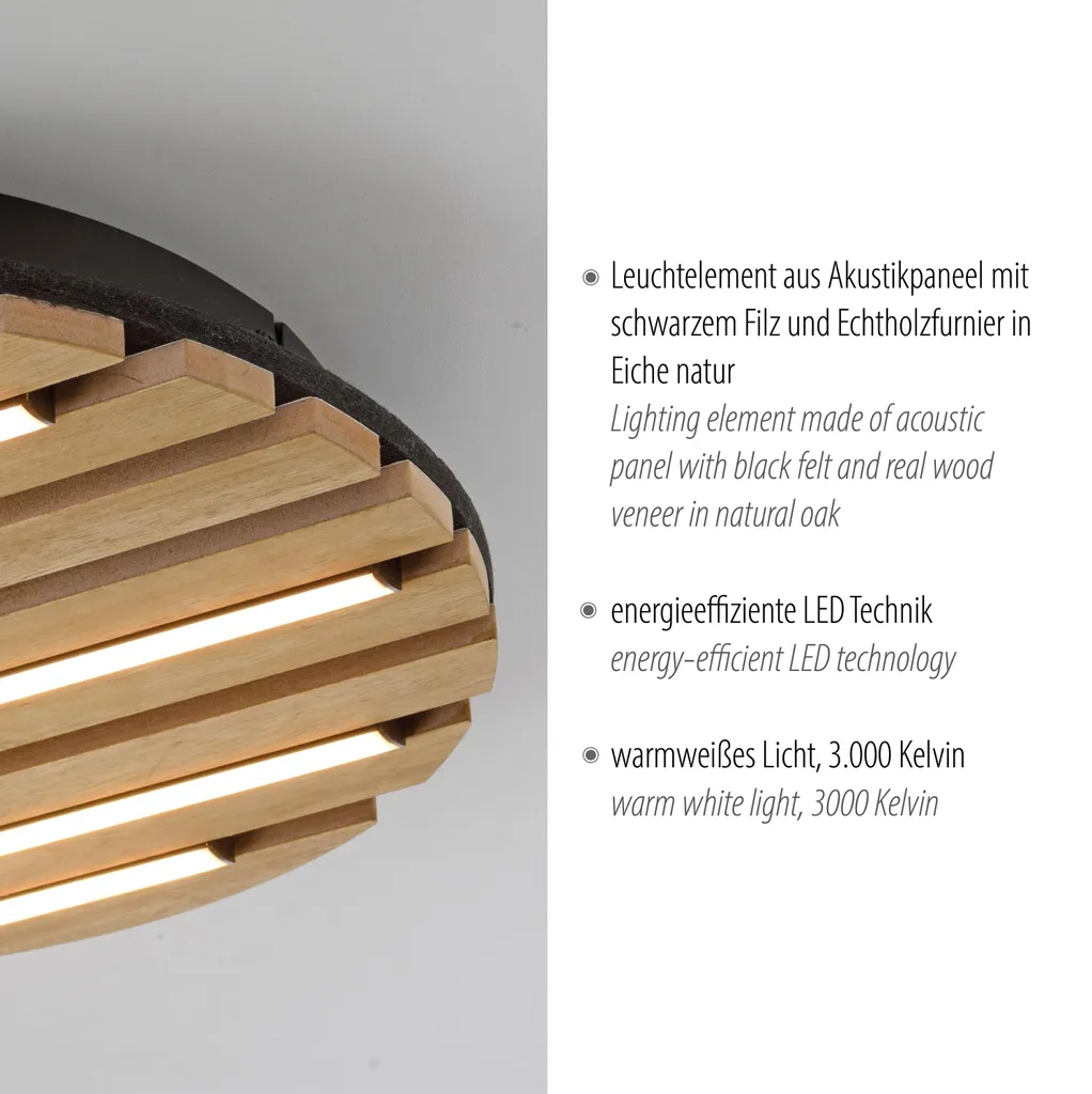 Luminaire LED pour couloir et cuisine en bois véritable chêne clair