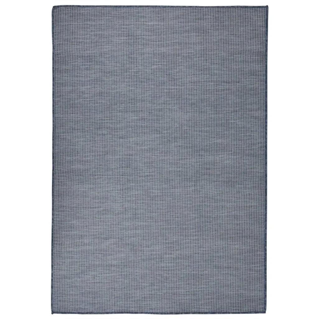 Grand tapis d'extérieur bleu 160x230 cm en tissu plat facile à laver