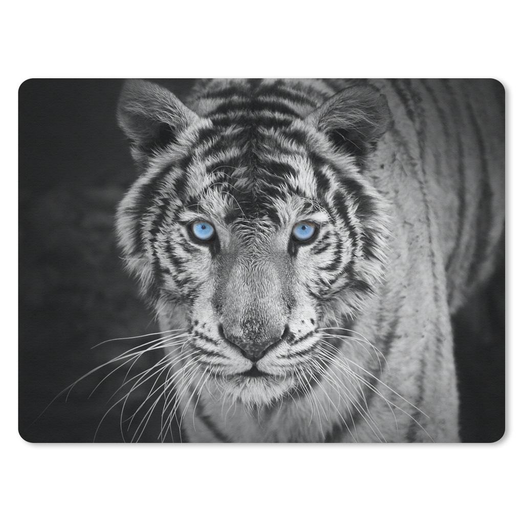 MuchoWow Mauspad Mousepad Tiere - Tiger - Schwarz und weiß - Augen - Blau 23x19 cm - Mousepads - Maus Mat - Pad - Mausunterlage - Schreibtischun...