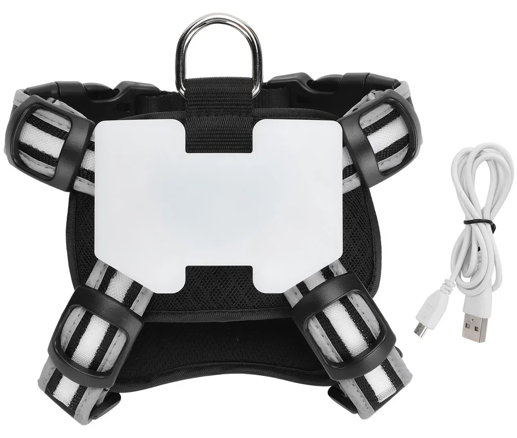 Harnais Chien Réfléchissant avec Éclairage LED USB et Sangles Ajustables