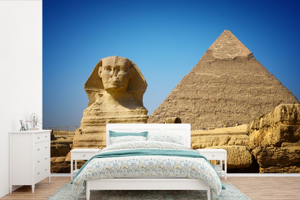 MuchoWow Fototapete für Wohnzimmer oder Schlafzimmer Wandtapete Vinyl Motivtapete Große Sphinx von Gizeh und die Pyramide von Chefren - 360x240...