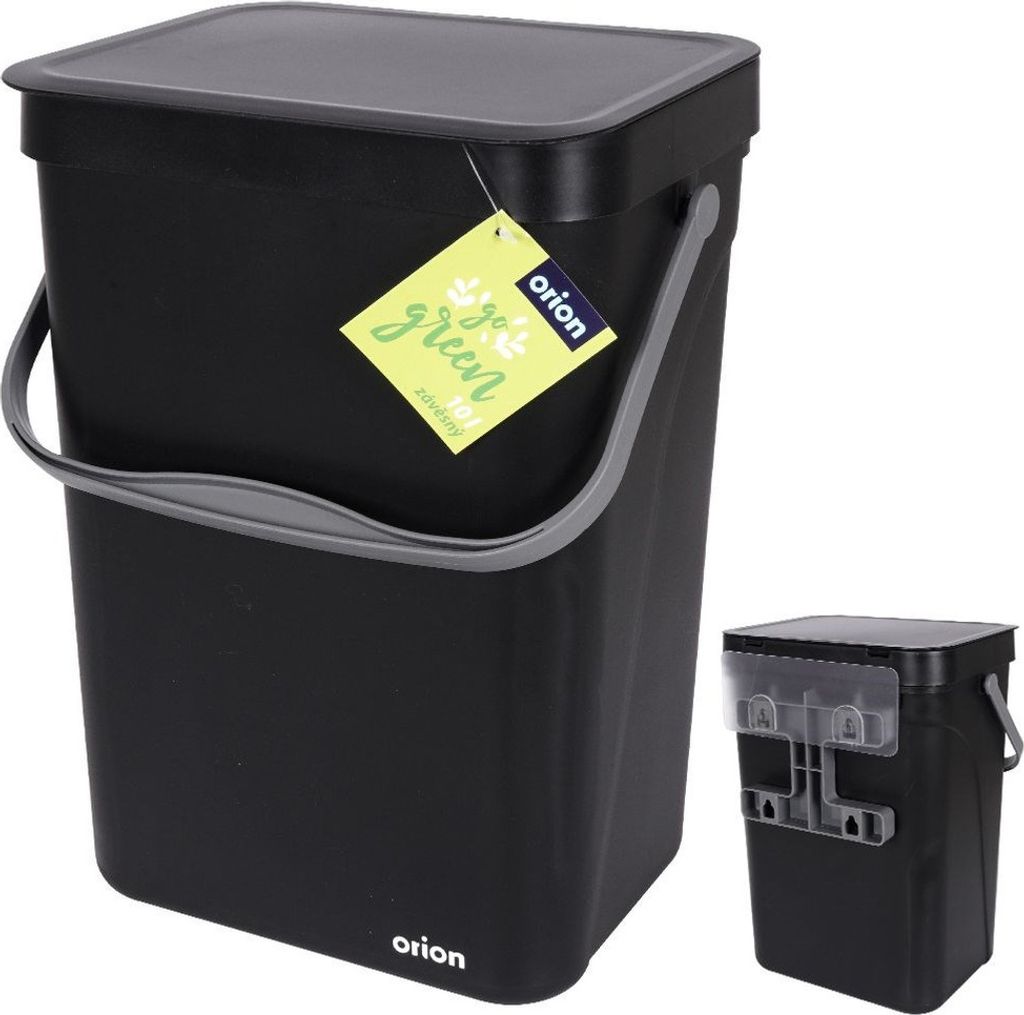Orion | Hängender Mülleimer 10 l - Schwarz - Praktisch - Mit Deckel - Platzsparend - Für die Küche