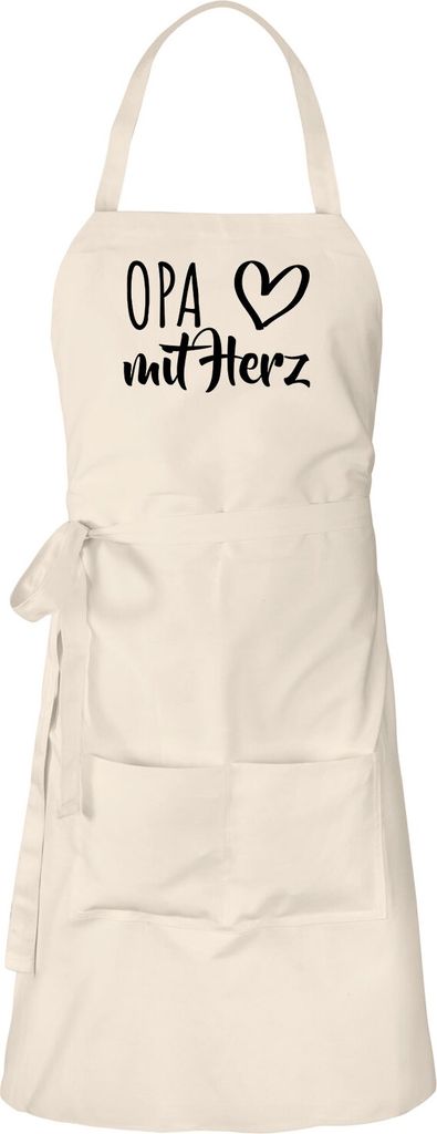 Huuraa Schürze Opa mit Herz Natur mit Taschen Baumwolle Kochschürze Geschenkidee