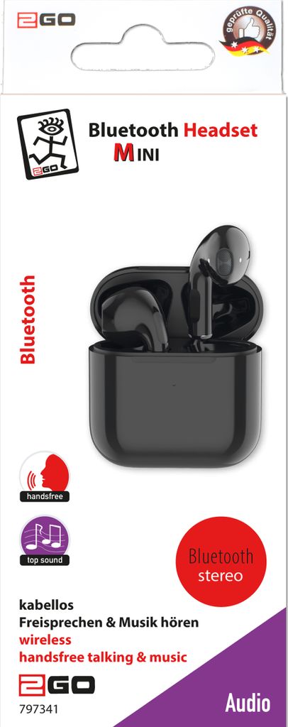 2GO Bluetooth Headset "TWS Mini" - schwarz Immagine del prodotto 