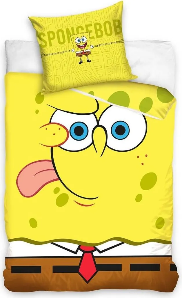 Parure de lit Bob l'Éponge réversible en jaune et blanc pour lit 1 place