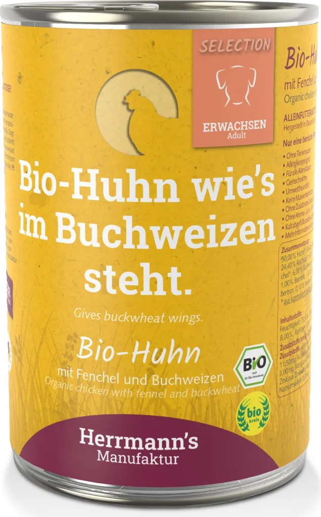 Pâtée Chien Herrmanns Poulet sans Céréales Digestion Sensible Bio 400g