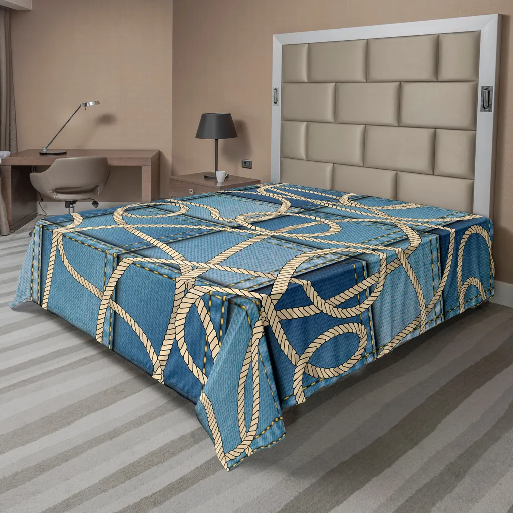 Drap de lit bleu doux pour sommeil réparateur, motif nautique chic