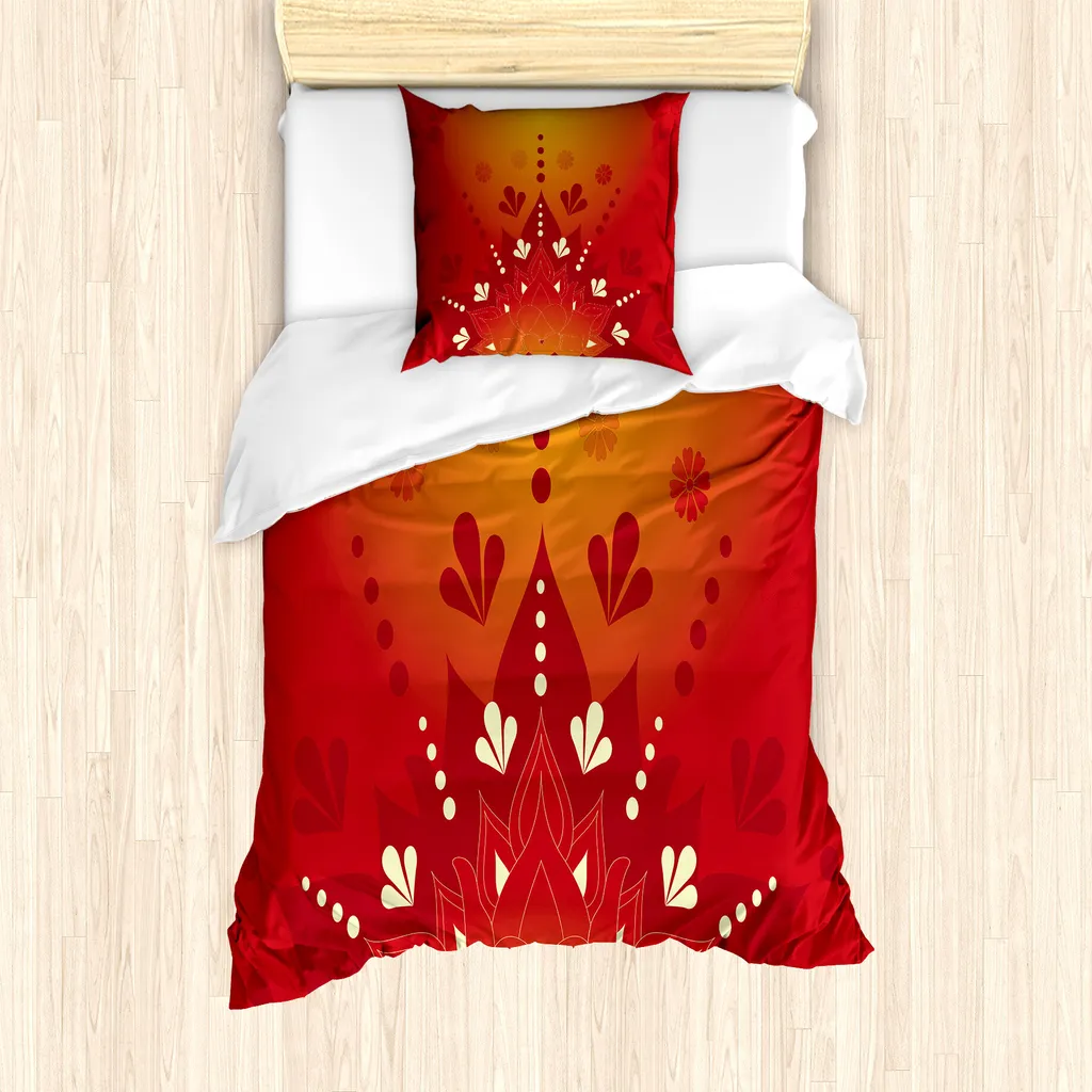 Housse de couette orientale 135x200 cm rubis vermillon avec taie d'oreiller