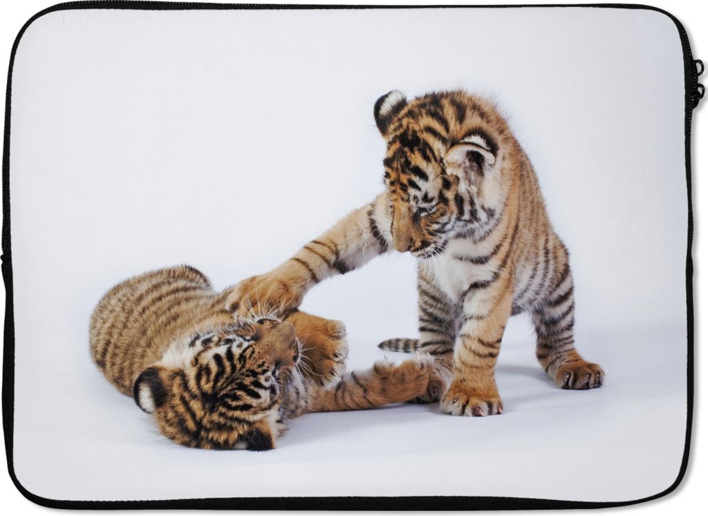 MuchoWow Laptop Hülle 13 Zoll Tiger - Jungtier - Weiß Laptoptasche - Laptophülle - Sleeve - Rundumschutz
