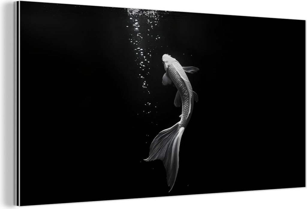MuchoWow Wanddekoration Metall Metallbild Wandkunst 40x20 cm Koi - Fisch - Weiß - Schwarz MuchoWow Aluminium Gemälde - Bild - Aluminium