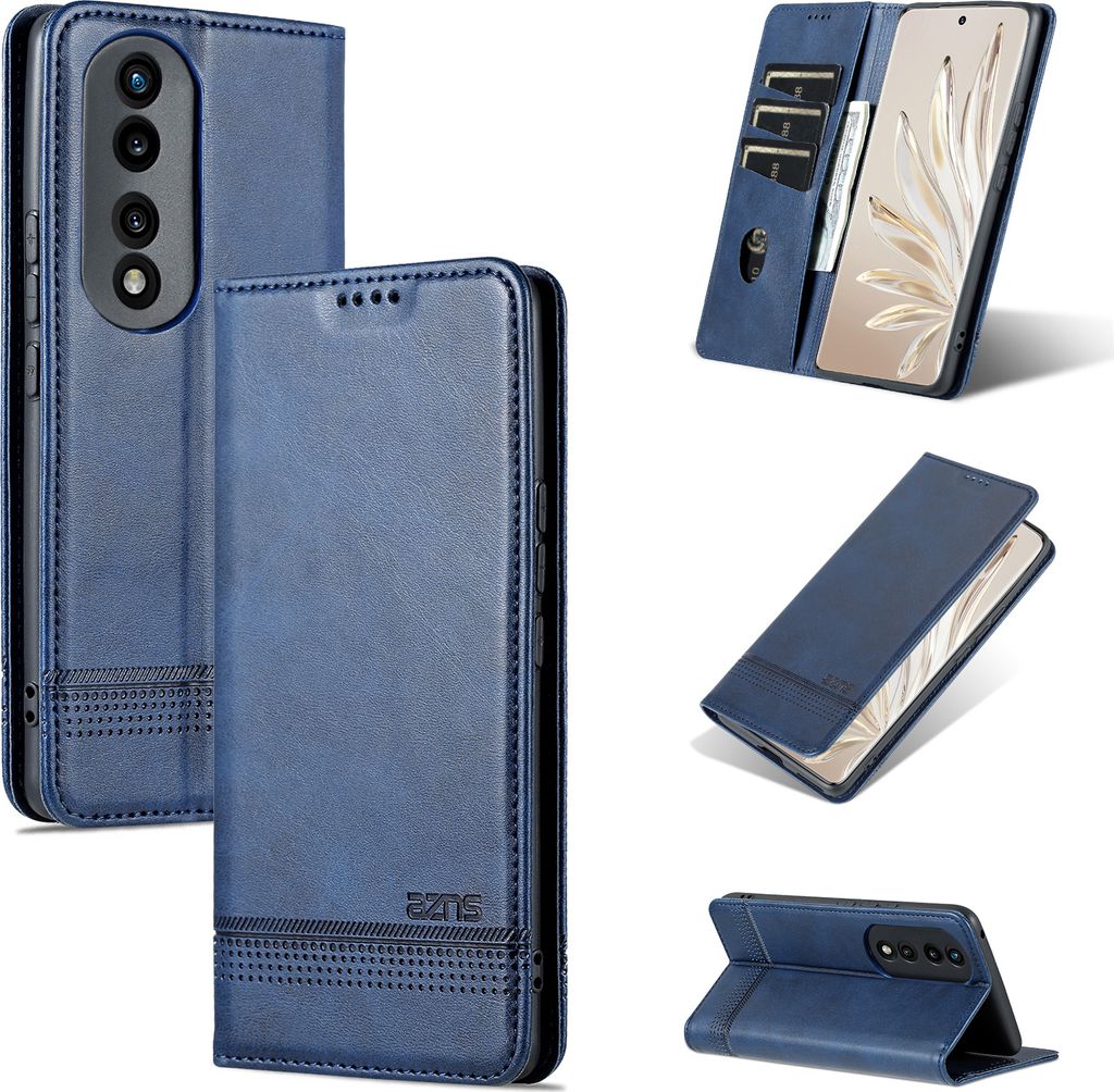 Leder Hülle für Honor 90, Klapphüllen Brieftasche Magnetverschluss Ständer Schutzhülle Blau