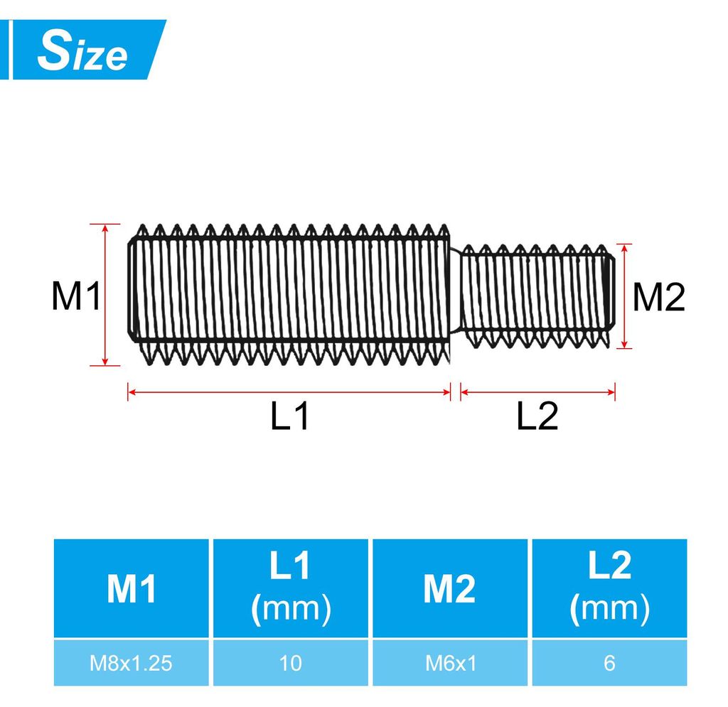 M6x1 zu M8x1.25 Doppel Ende Gewindebolzen Schraube Bolzen 10 Packung 304 Edelstahl Stab Bolzen Gewinde Reduzierer Adapter fš¹r M?bel Hardware 16m...