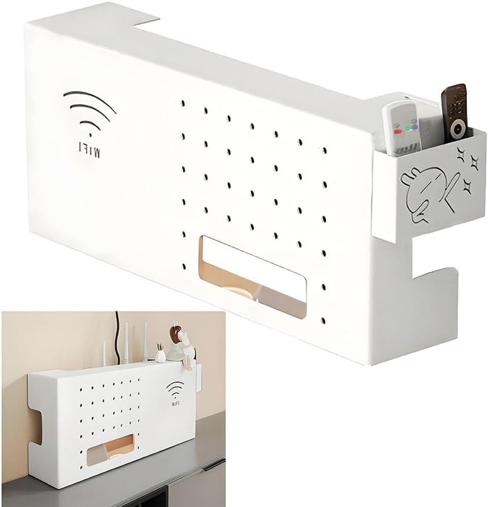 PuioteAi Wandhänge Router Haufen Regal, Aufbewahrungsbox, montierte TV -Kabel Organizer Box (weiß)