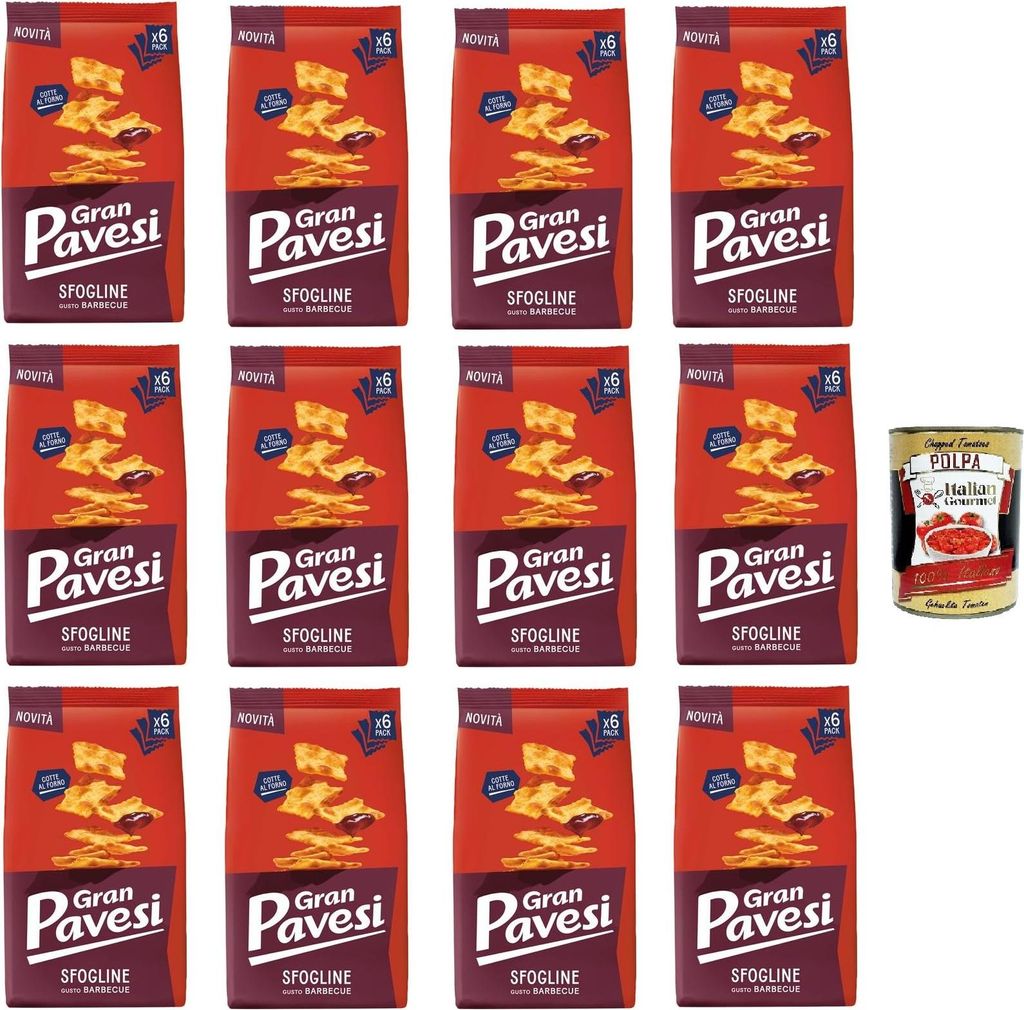 Gran Pavesi Sfogline Snack croccante di pasta sfoglia al gusto di Barbecue Knuspriger Blätterteig-Snack mit Barbecue-Geschmack 12x 180gr+ Italian ...