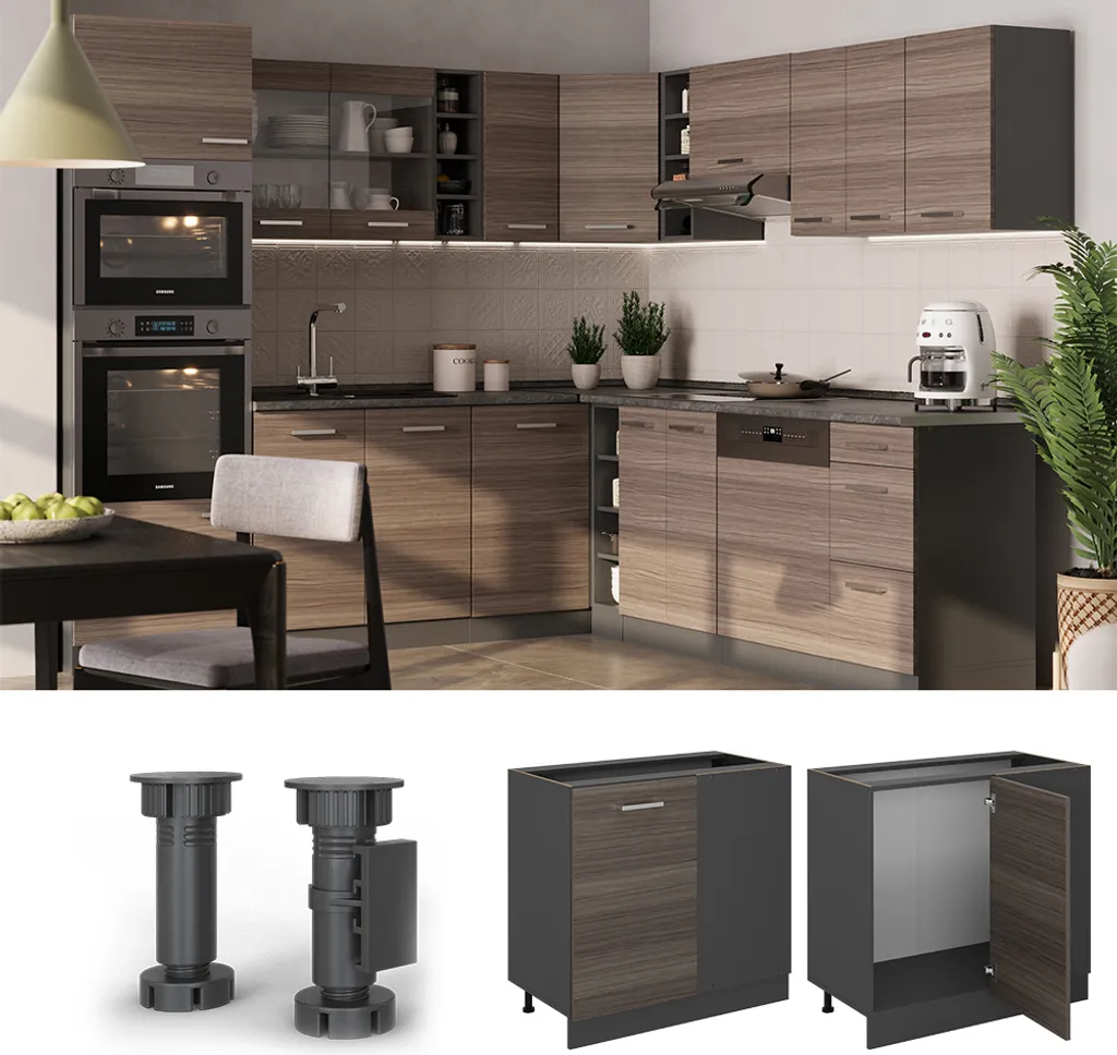 Caisson d'angle Vicco R-Line 86cm Gris noble robuste pour cuisine modulable - 3