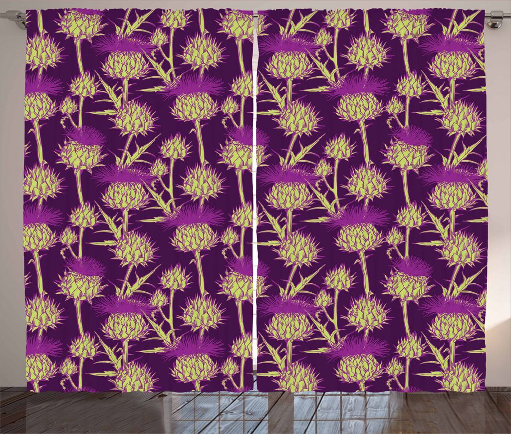 ABAKUHAUS Distel Rustikaler Vorhang, Leuchtende Farbe Scottish, Wohnzimmer Universalband Gardinen mit Schlaufen und Haken, 280 x 225 cm, Gelb Grün...