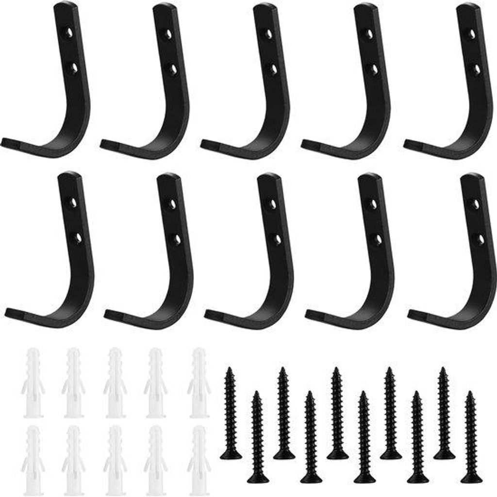 Matte Wandhaken, 10er Set, schwarze Schraubhaken, für Garderoben, Kleidung, Regenmäntel, Handtuchhaken (85 x 60 mm)