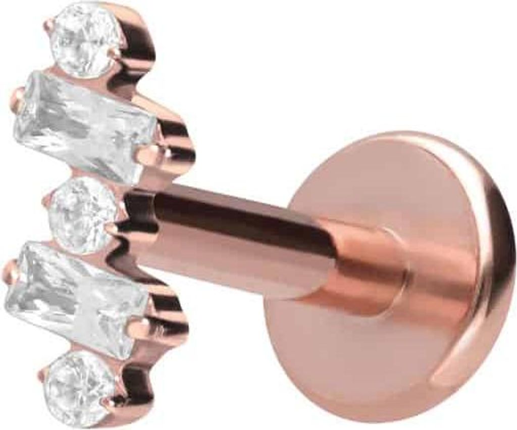 Ohrpiercing, Nasenpiercing Titan Labret mit Innengewinde EINGEFASSTE KRISTALLE RoséGold Stablänge: 6mm | Stabstärke: 1,2mm