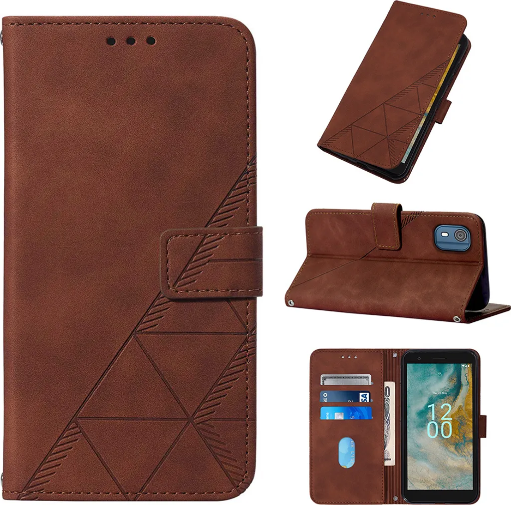 Cover Nokia C02 Libro Marrone Professionale - Portafoglio Goffrato TPU