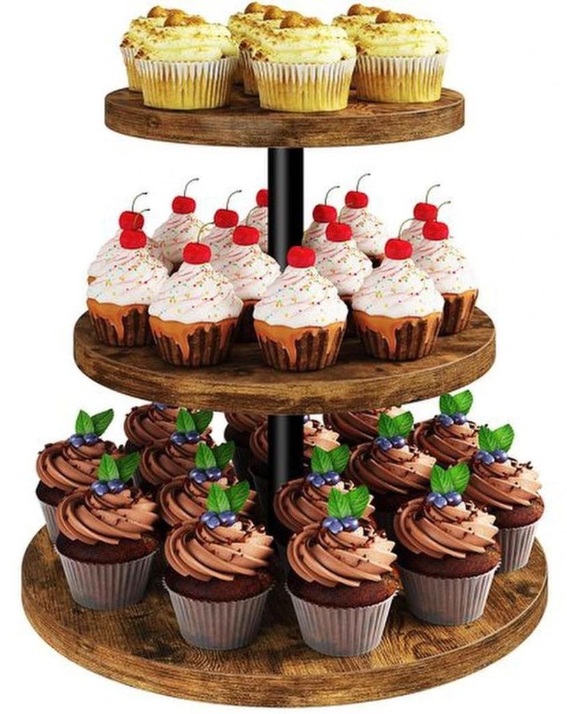 Holz-Dreischicht-Cupcake-Ständer für feierliche Dessertpräsentationen
