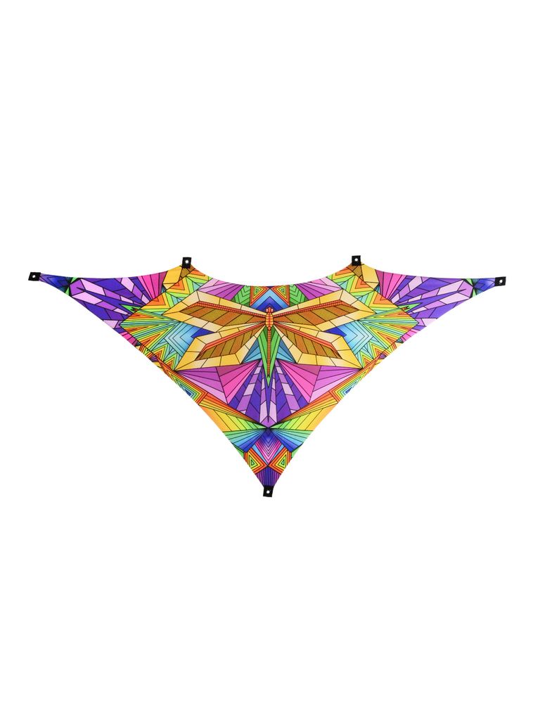 PSYWORK Schwarzlicht Segel Elasthan Dreieck M "Neon Polygon Dragonfly", 1,0x1,75m