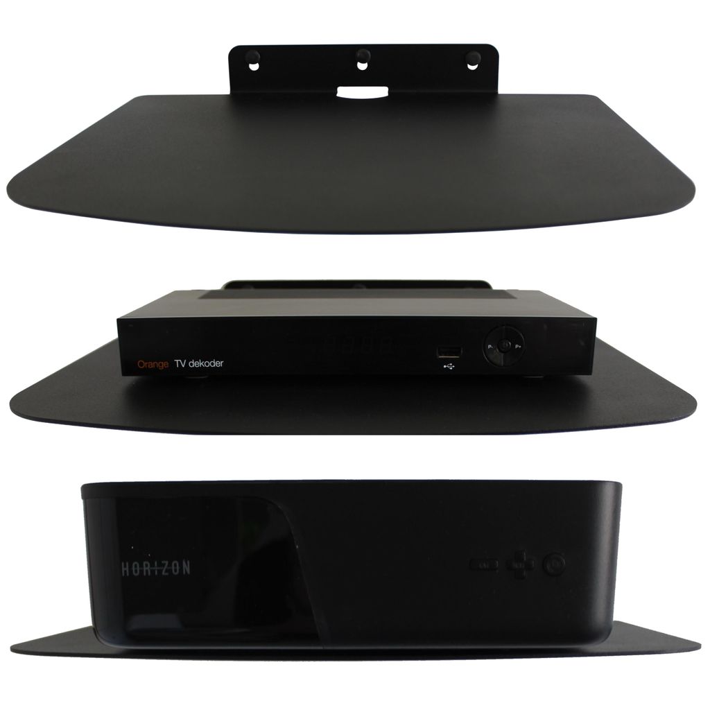 Massives Metall Wandregal mit Halterung für TV/SAT-Receiver, WLAN-Router, Switch, Konsole, DVD-Player, Blu-ray-Player, Groß Schwarz