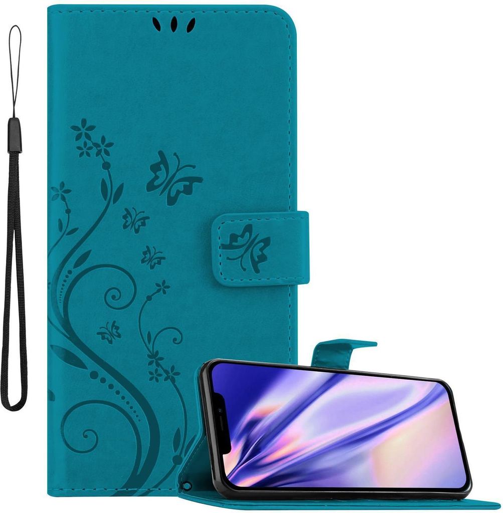 Cadorabo Hülle für Apple iPhone 13 MINI Schutz Hülle in Blau Schutzhülle Handy Hülle Etui Case Blumen Flower
